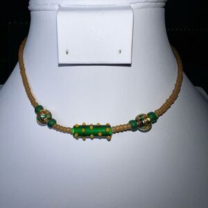 Vintage Art Glass and Beaded Choker Necklace